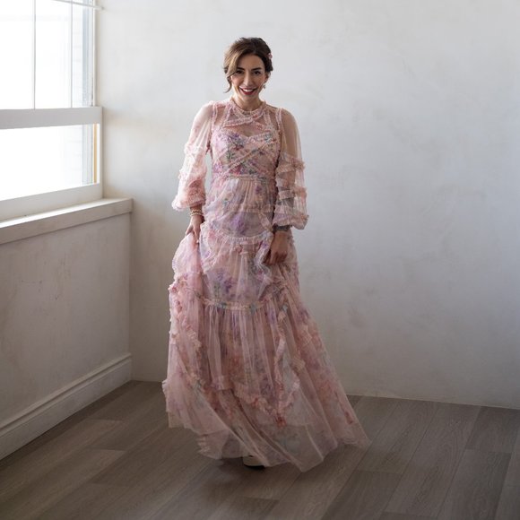 Needle & Thread Gown. Floral Ruffle size US 0 - Picture 1 of 3